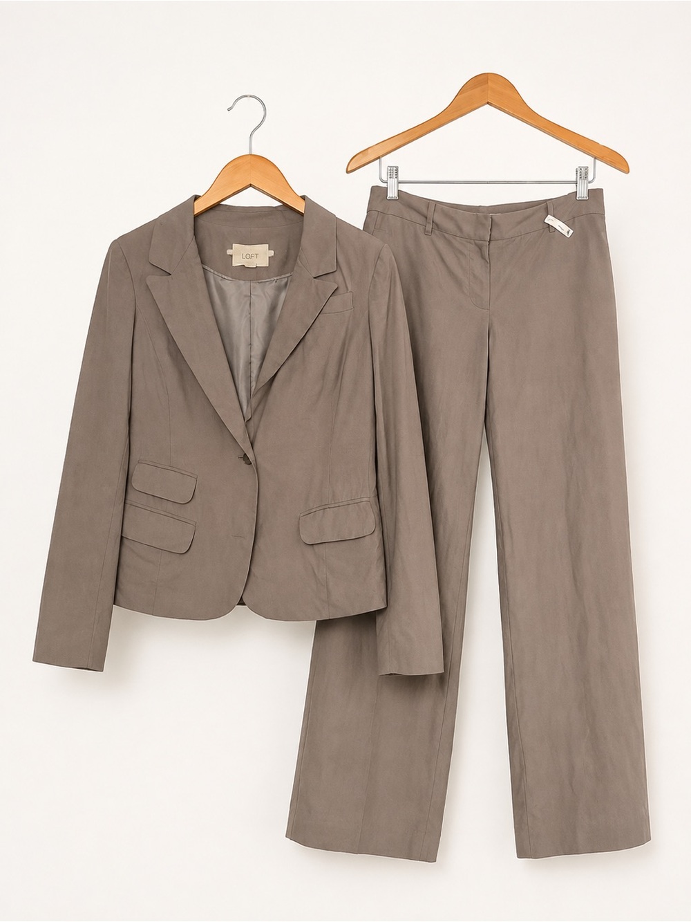 LOFT Taupe Women's Blazer & Trouser Two-Piece Set